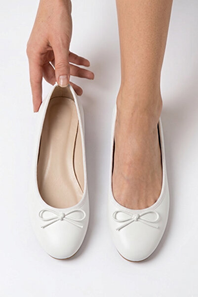 MİNNACE Mustache Bowknot Round Toe Orthopedic Classic Closed Ballerinas New S...