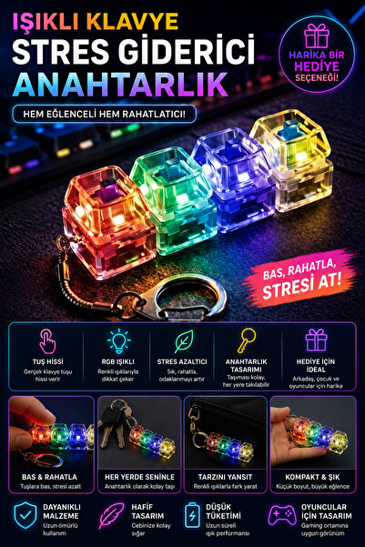 ANI OFİS KIRTASİYE A K Işıklı Klavye Tuşu Anahtarlık – Stres Giderici RGB Mek...