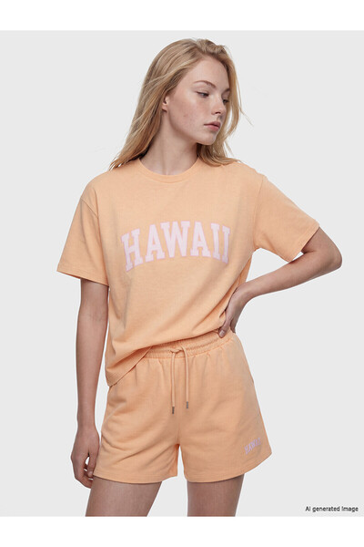 LC Waikiki تي شيرت نسائي ناعم الملمس مطبوع عليه هاواي من Vizyon New Season