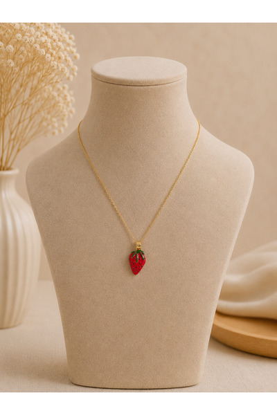 İNCİ sepette Non-Tarnishing Women's Strawberry Figure Steel Necklace