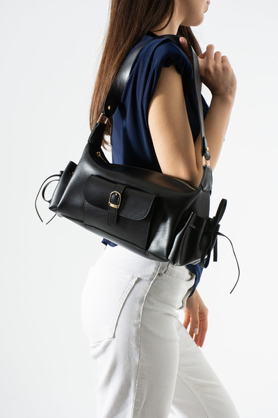 KIRASE Modern Hand and Shoulder Bag with Buckle Front Pocket Detail, Large St...