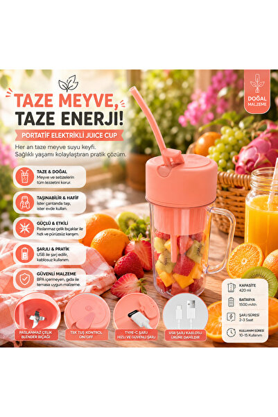 Genel Markalar Spinx Kişisel Mini Şarjlı Blender Kablosuz Smoothie Karıştırıc...