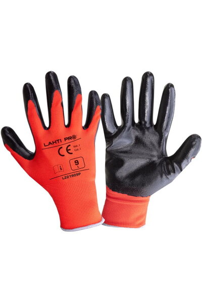 Lahti Pro Nitrile glove with Polyester / black-red - 9