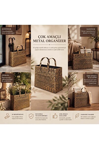 İki Yedi Konsept Klinker 772 Çanta Görünümlü Antik Metal Düzenleyici Küçük Bo...