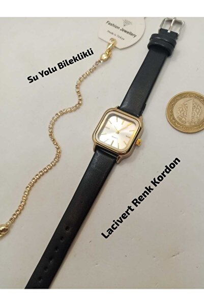 Brality Vintage Design Model, Gold Color Case, Silver Color Dial, Navy Blue C...