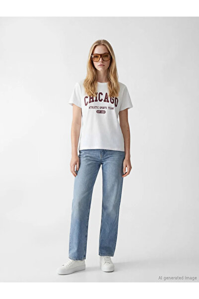 LC Waikiki White Crew Neck Chicago Printed Women's T-Shirt
