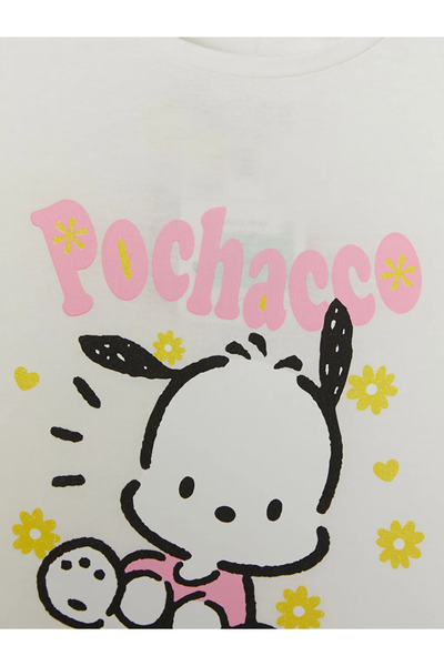 LC Waikiki White Crew Neck Pochacco Printed Girls' T-Shirt
