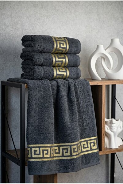 Valmia Home طقم مناشف لليدين والوجه بنمط يوناني، 4 قطع، 100% قطن، مقاس 50x90 سم