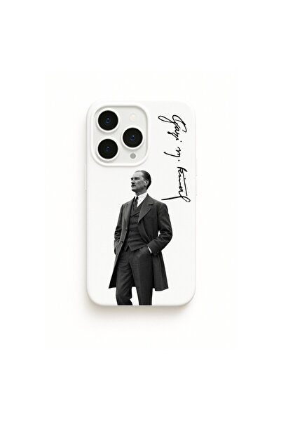 DEMİNA iPhone 14 Pro Max Uyumlu Atatürk İmzalı Tasarım Baskılı İçi Kadife Lan...