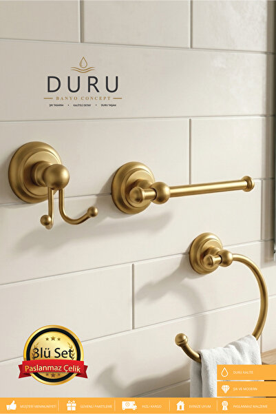 DURUBANYOCONCEPT DURU 3'LÜ BANYO SETİ HAVLULUK-BORNOZ ASKILIĞI-WC KAĞITLIĞI P...