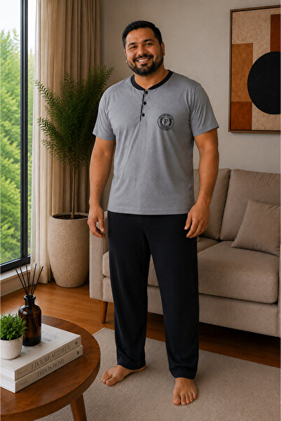 Vesperia Men's Oversized Short Sleeve Cotton Pajama Set