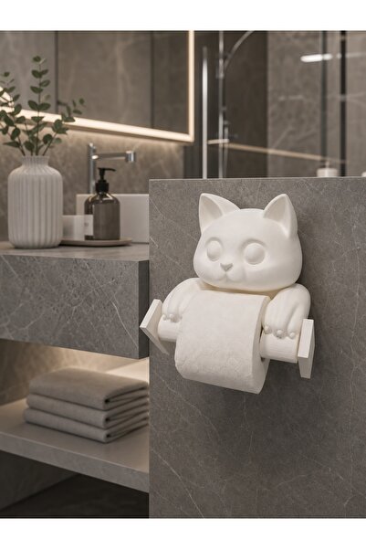 Dropcek eticaret Toilet Paper Holder with Cat Figure Decorative Wc Paper Hold...