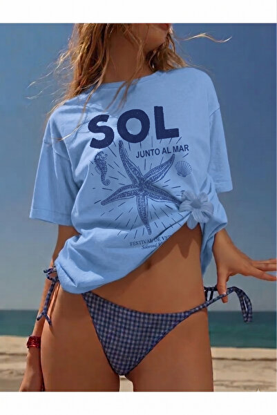 kealvi bebe mavi SOL Junto Almar Baskılı Oversize kadın T-Shirt