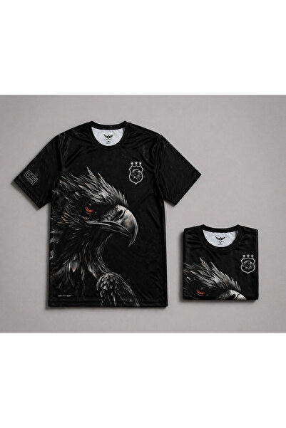 The RAVEN PREMİUM KARTAL DESENLİ UNİSEX SİYAH DİJİTAL BASKI FUTBOL FORMASI