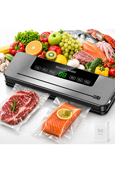 Om Food Vacuum Sealer 120W 70kPa 5 Modes Wet Dry Cutter LED Display Vacuum Se...