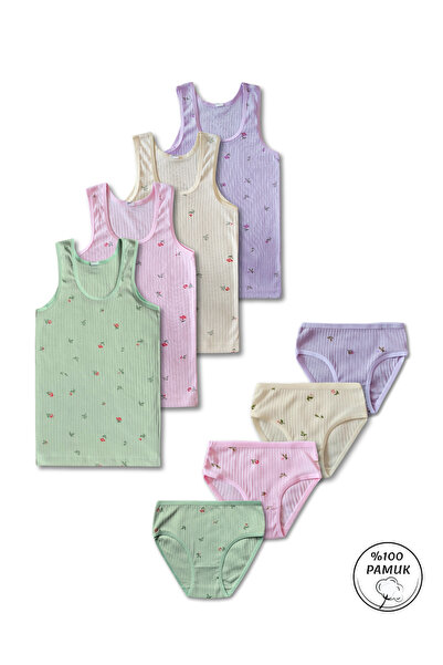 Panfilia 100% Cotton 8-Piece Girls' Undershirt Panties Set, Set of 4 / Ages 2-12