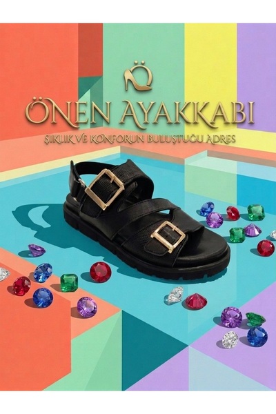 Venüs Black Genuine Leather Orthopedic Sandals