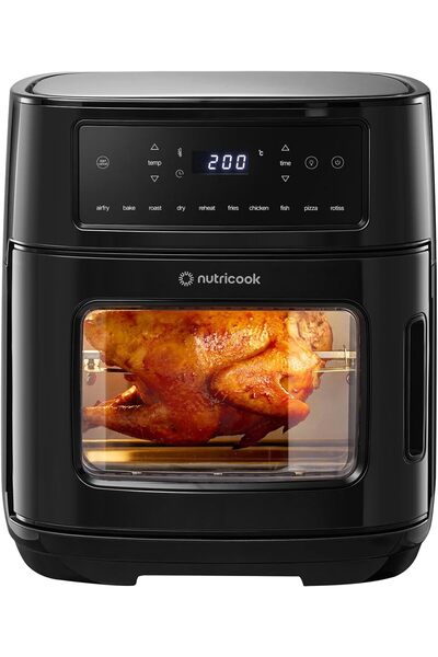 Nutricook 12L Air Fryer Oven, 10-in-1 Programs, Ceramic Coated Tray, SS304 Racks