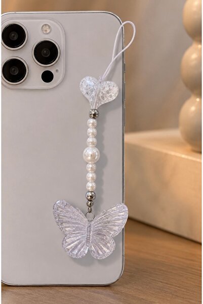 FİŞNEİLETİŞİM Pearl Butterfly Phone Charm Phone Strap Bag Accessory