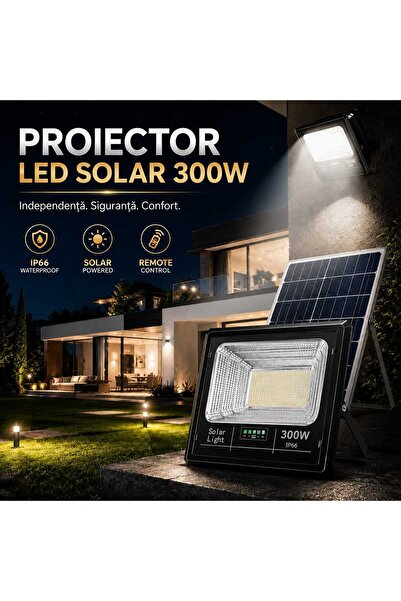Jortan Proiector Solar LED cu Panou Solar și Telecomandă, Jortan, IP66, Auton...