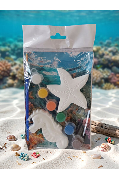 GLOWILLA Deniz Temalı Boyanabilir Alçı - Deniz Atı ve Deniz Yıldızı Figürlü Ç...