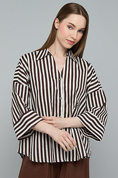 R&B Striped Shirt with Spread Collar and 3/4 Sleeves
