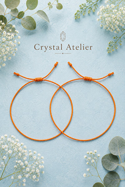 Crystal Atelier Turuncu İp Bileklik Seti Ayarlanabilir Makrome Unisex Sevgili...