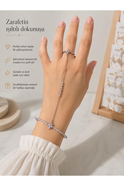 JEWELRY ZEMU Zirkon Taşlı Kar Tanesi Figürlü Şahmeran Bileklik Yüzük Seti – A...