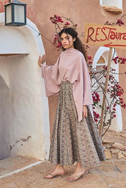 Ceylan Otantik Dusty Floral Ribbed Skirt