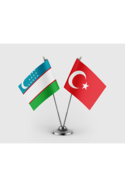 puntodizayn Özbekistan ve Türkiye Bayrağı İkili Saten Masa Bayrağı Takımı