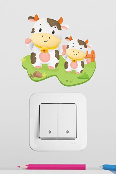 Buzağı ve Annesi Çocuk Odası Dekoratif Priz Stickerı 4'lü Paket