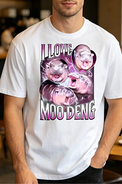 Fleck تي شيرتات بتصميم حيواني لطيف للرجال I Love Moo Deng تي شيرتات مطبوعة لل...
