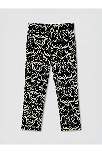 LC Waikiki Black Patterned Women's Trousers with Elastic Waist