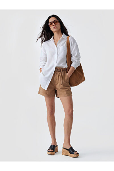 LC Waikiki Brown Women's Jean Shorts with Belt