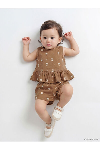 LC Waikiki Brown Floral Baby Girl Blouse and Shorts Set