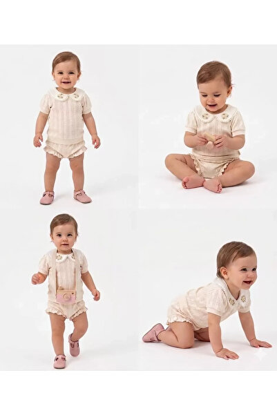DMR Elegance 3/12 Month Floral Collar Jacquard Fabric Baby Set with Shorts