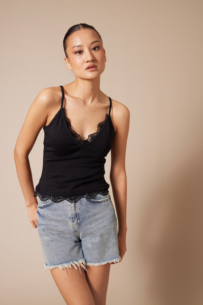 Nisan Lace-Detail Strappy Top Black
