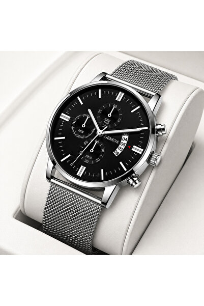 Geneva Ceas Urban Bărbați cu Curea Mesh, Design Minimalist Premium, Silver Ed...