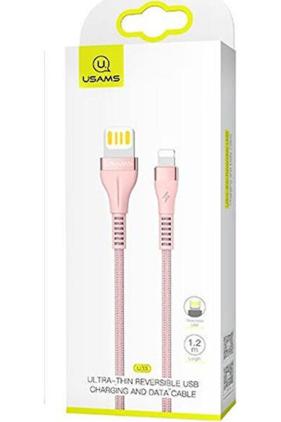 Usams Πλεγμένο καλώδιο USB-A σε Lightning Ροζ 1.2μ (SJ360USB03)