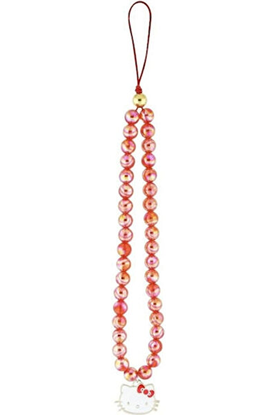 Hello Kitty Κόκκινο Μενταγιόν Τηλεφώνου με Κεφάλι Γατούλας και Πέρλες