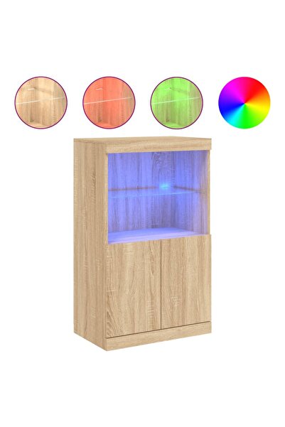 vidaxl Servantă cu lumini LED, stejar sonoma, 60,5x37x100 cm