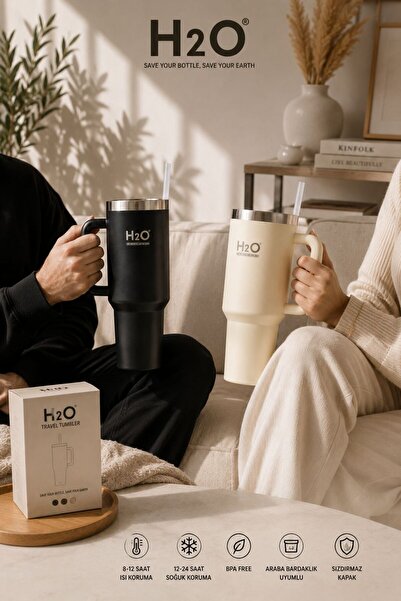 NEWNOW H2O Travel Tumbler 2 Adet Pipetli Çelik Termos – Vakumlu, Sızdırmaz ve...