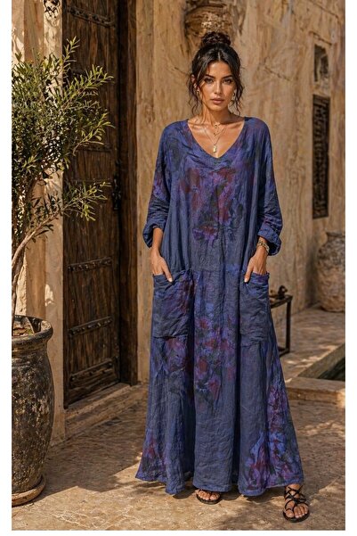 espoire butik kadın keten italyan oversize elbise 42 44 46 48 bedenlere uyuml...