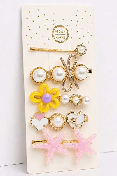 MakeWell Set of 5 Vintage Flower and Pearl Detailed Hair Clips |   Gold Color...