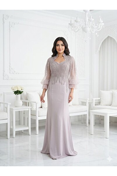 sea gulf Women's Embroidered Evening Dress with Sheer Tulle Sleeves and a Puf...