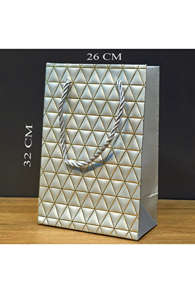 ForWhat Maxi Silver Geometric Patterned Single Cardboard Bag for Office Home ...