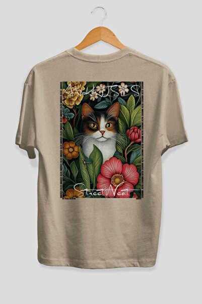 Ankhises Tricou oversize bej cu imprimeu Cat For Cat Lovers 6, 100% bumbac, u...