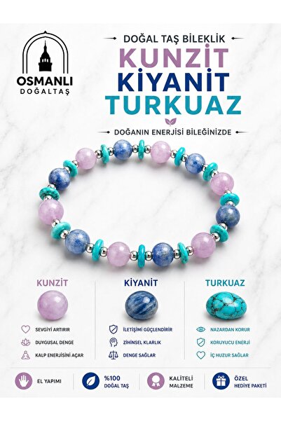 OSMANLI DOĞAL TAŞ Kunzit Kiyanit Turkuaz Bileklik