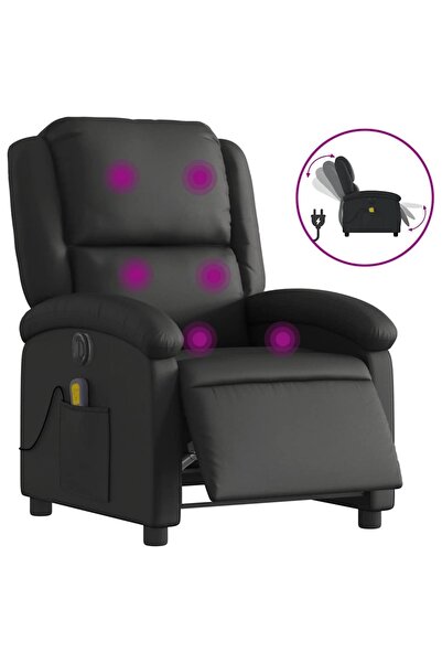 vidaxl Fotoliu de masaj rabatabil electric, negru, piele naturală