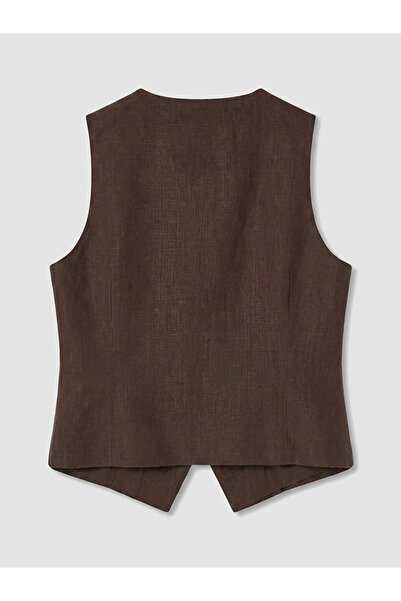 LC Waikiki Brown V-Neck Linen Blend Women's Vest